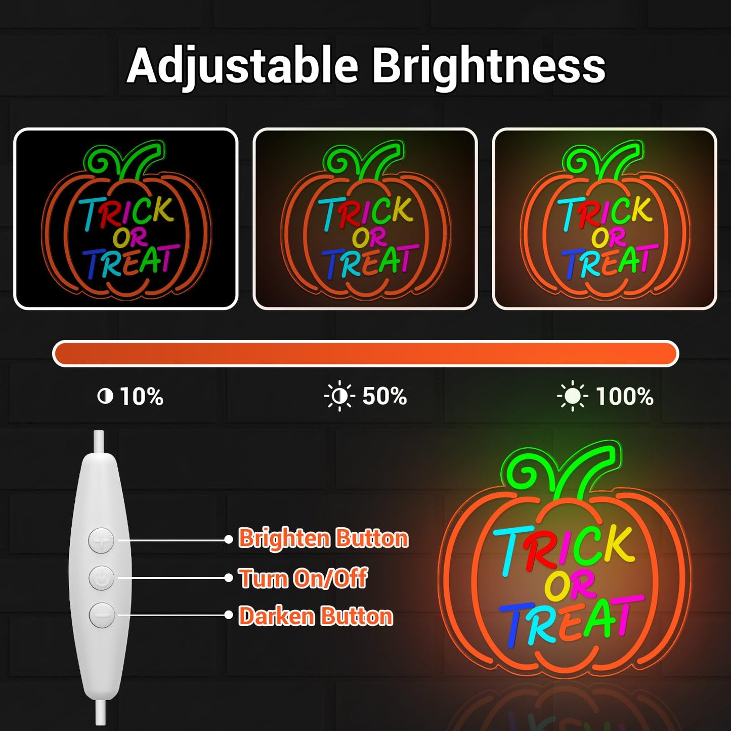 LMHSE Halloween Neon Sign, Halloween Wall Decor Pumpkin Trick or Treat Neon Signs for Decorating Rooms, Windows, Funny Home Decor, Party, Halloween Decoration USB Powered