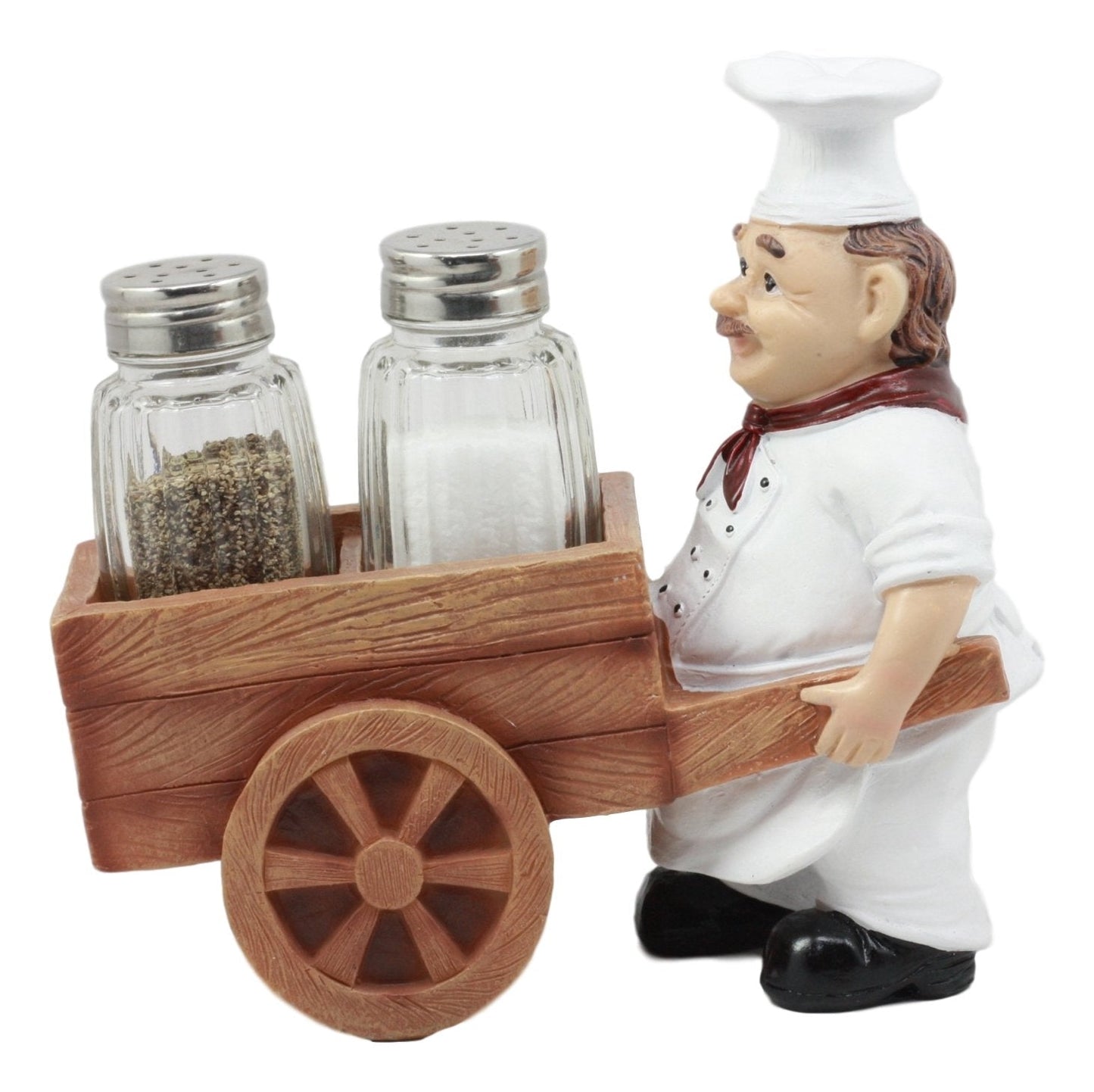 Ebros Spice A La Carte Delivery Master Iron Chef Pushing Wheelbarrow Cart Salt And Pepper Shakers Holder Figurine Statue 6.5"Long