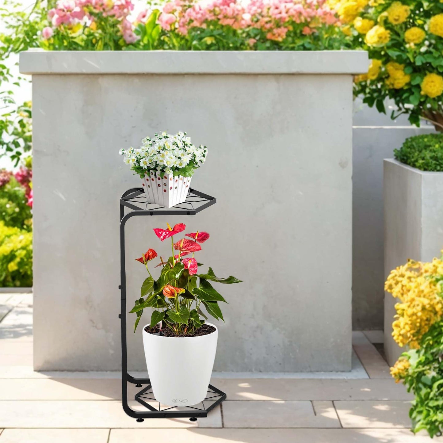 DUMING-IN Plant Stand Indoor-2 Tier Adjustable Tall Plant Stand Flower Pot Holder Metal Plant Rack Lightweight Duty Rustproof for Garden Corner Patio Lawn Balcony Office Living Room