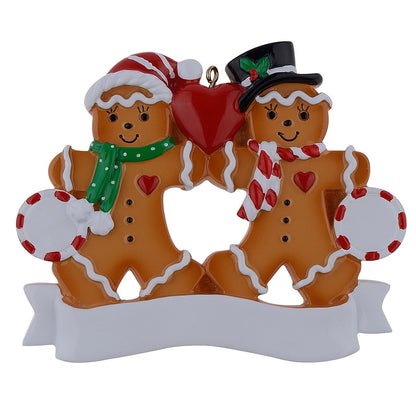 Family of 2 Gingerbread Couple Christmas Ornament Personalized Christmas Keepsake Gifts for Grandparents, Kids, Friends