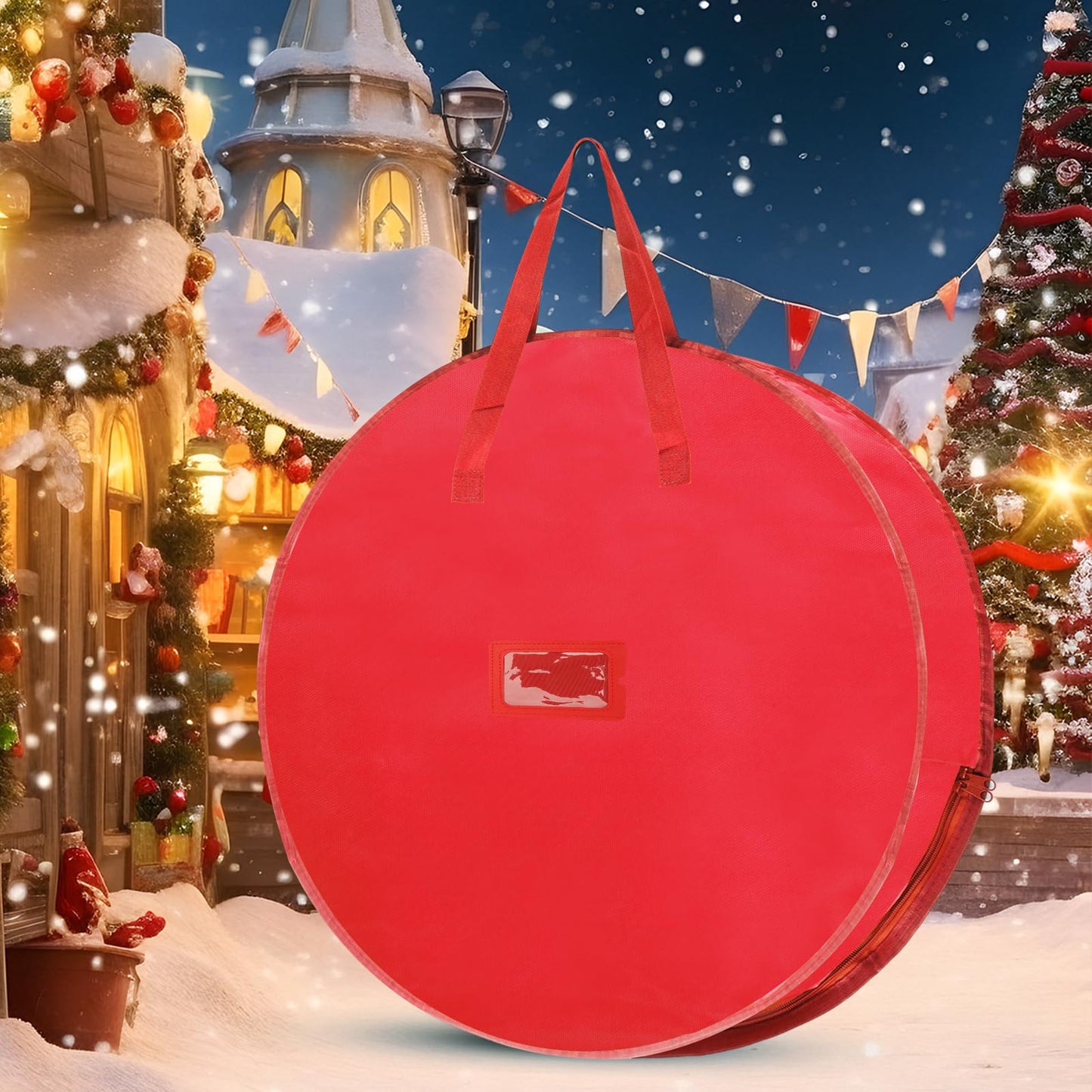 YAYODS 4 Pack Wreath Storage Container 36 Inch Christmas Wreath Storage Bag, 420D Oxford Wreath Holder with Zipper and Handles for Xmas Holiday, Decorations (Red)