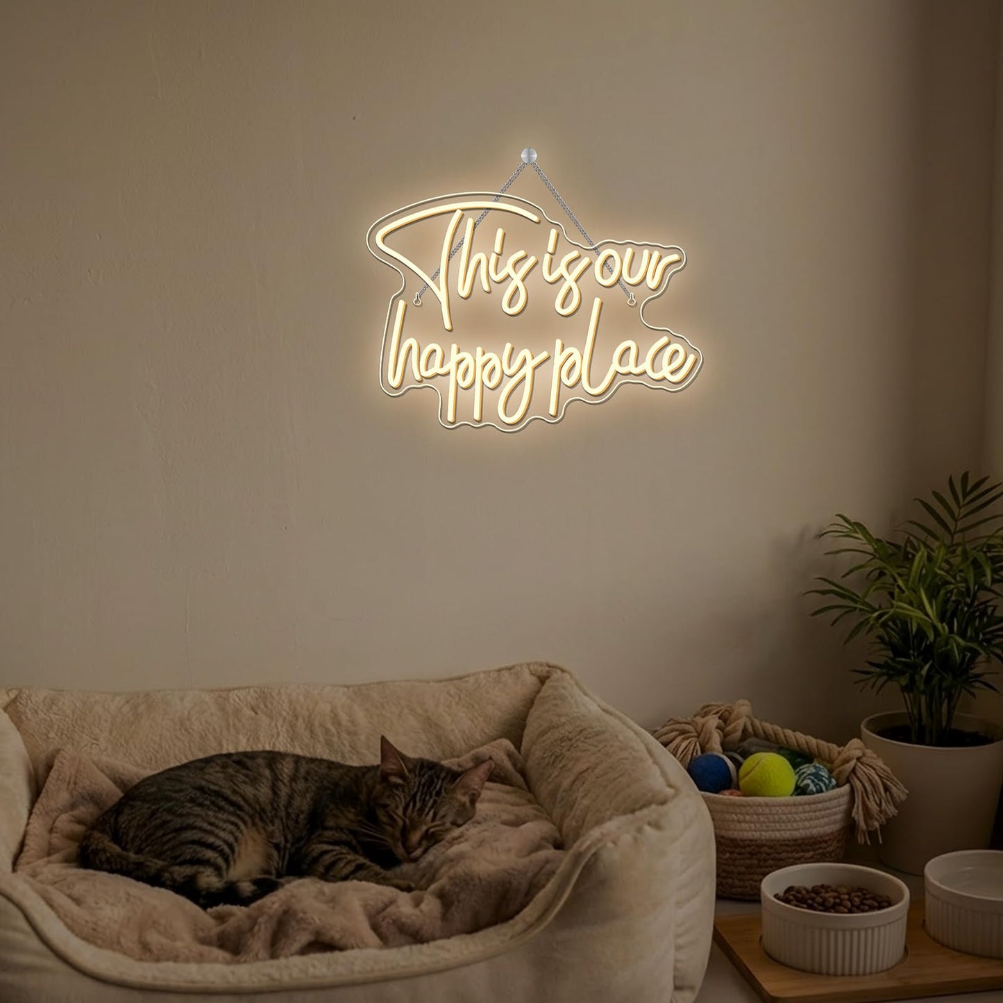 NOSUN This is Our Happy Place Neon Sign,Neon Signs for Wall Decor Happy Place Warm White LED Light Room Decor for Bedroom Classroom Man Cave Home Bar Birthday Party Decor Neon Classroom Sign Dimmable USB Power