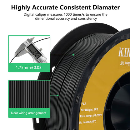 Kingroon 1.75 mm Black PLA Filament, 1kg Spool, 3D Printer Filament, Polylactic Acid, 1000g