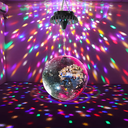 Disco Ball Motor Rotating with Light: Rechargeable Disco Ball Spinner with Remote Adjustable Speed - 18 RGBW LED Light for Wedding Party Decor