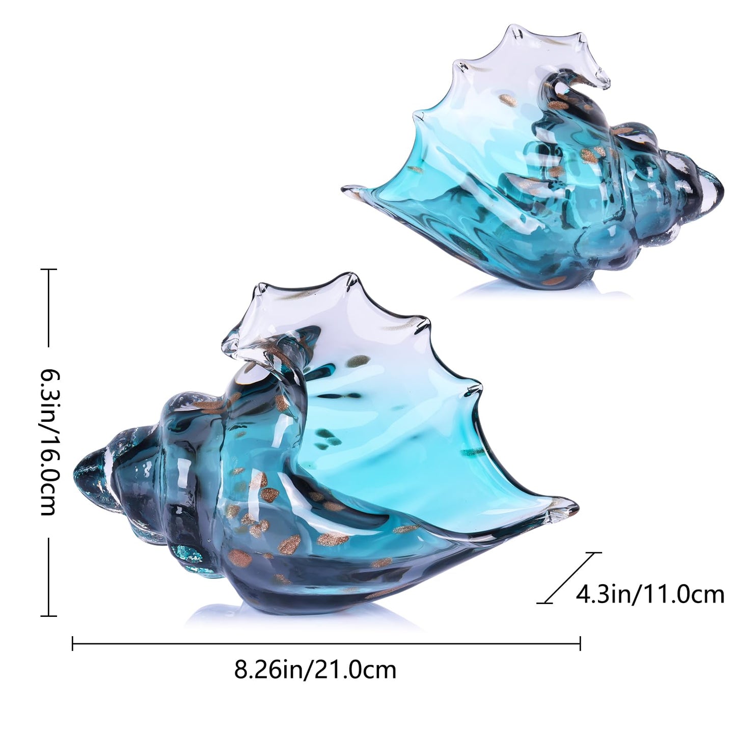 Sea Glass Art Figurines Hand Blown Conch Shell Sculpture, Green Glass Decor Creative Seashell Statue - for Coastal Room Knick Knacks, Home Kitchen Decorations Above Cabinets