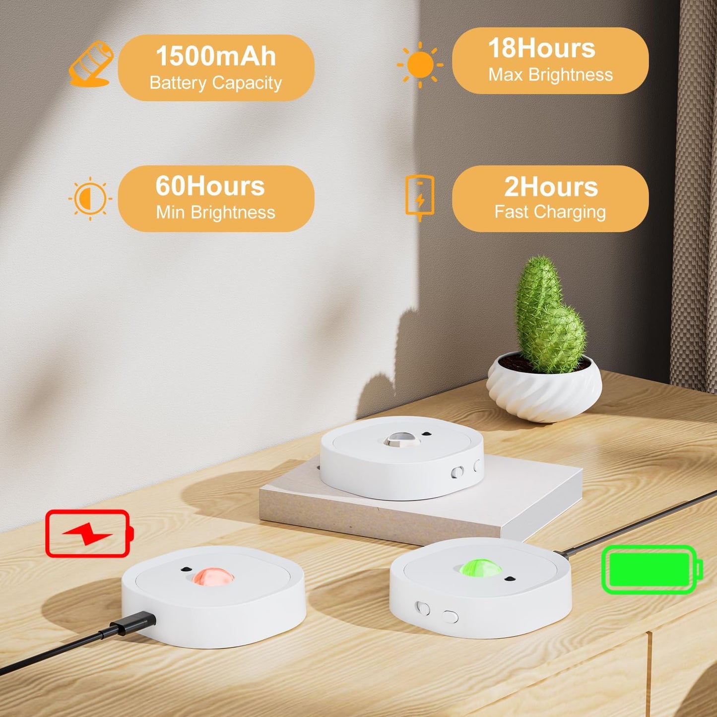Under Cabinet Lighting, 1500mAh Rechargeable Puck Lights with Remote,13 RGB Colors, Magnetic Stick on Light, Dimmable Wireless Tap Light for Kitchen, Shelf, Pantry(White 6 Pack)
