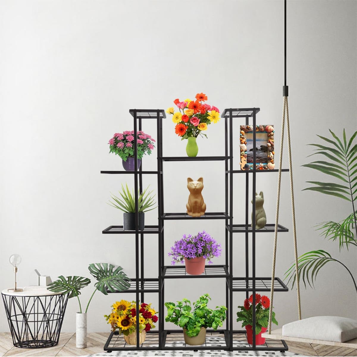 MTB Garden 5 Tier 14 Potted Metal Large Plant Stand for Indoor Outdoor Flower Pot Display Planter Shelf, Charcoal Grey