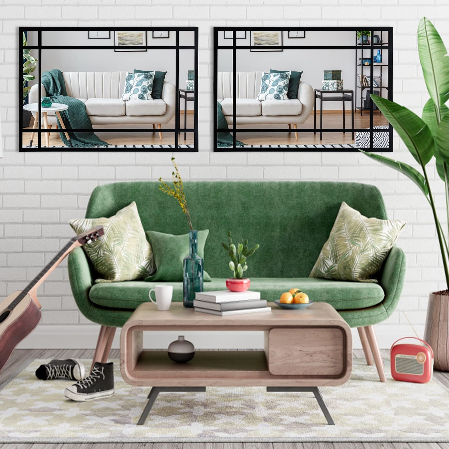 HQiJun Black Rectangle Mirror, Farmhouse Decorative Wall Mirror for Entryway, Living Room, Bedroom, Hallway, Fireplace, Accent Wall Decor (Black1, 39'' x 27'')