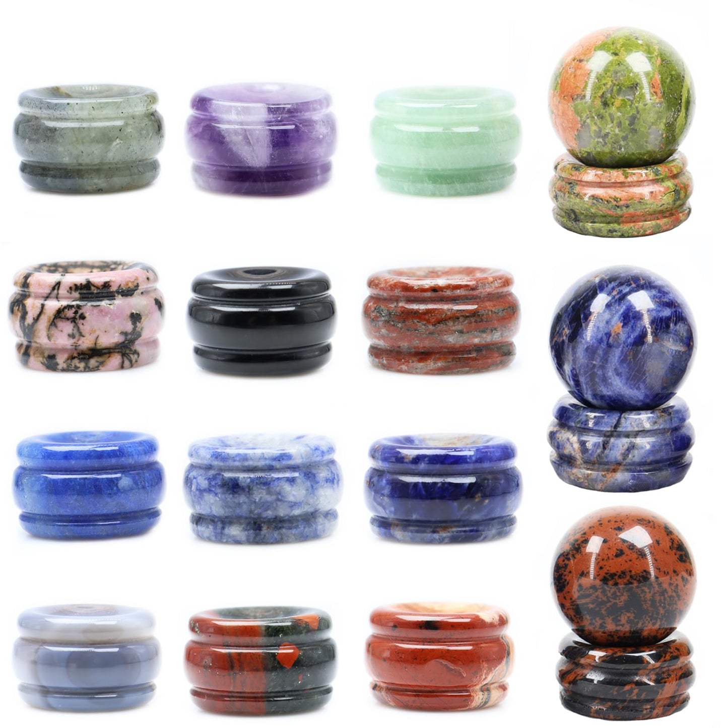 Wemeki Crystal Sphere Holder for Ball, Mix 6PCS Gemstone Sphere Stand, Natural Hand Carved Display Stands Gemstone Egg Sphere Holders Rock Display for Egg, Globe Stone, Rock