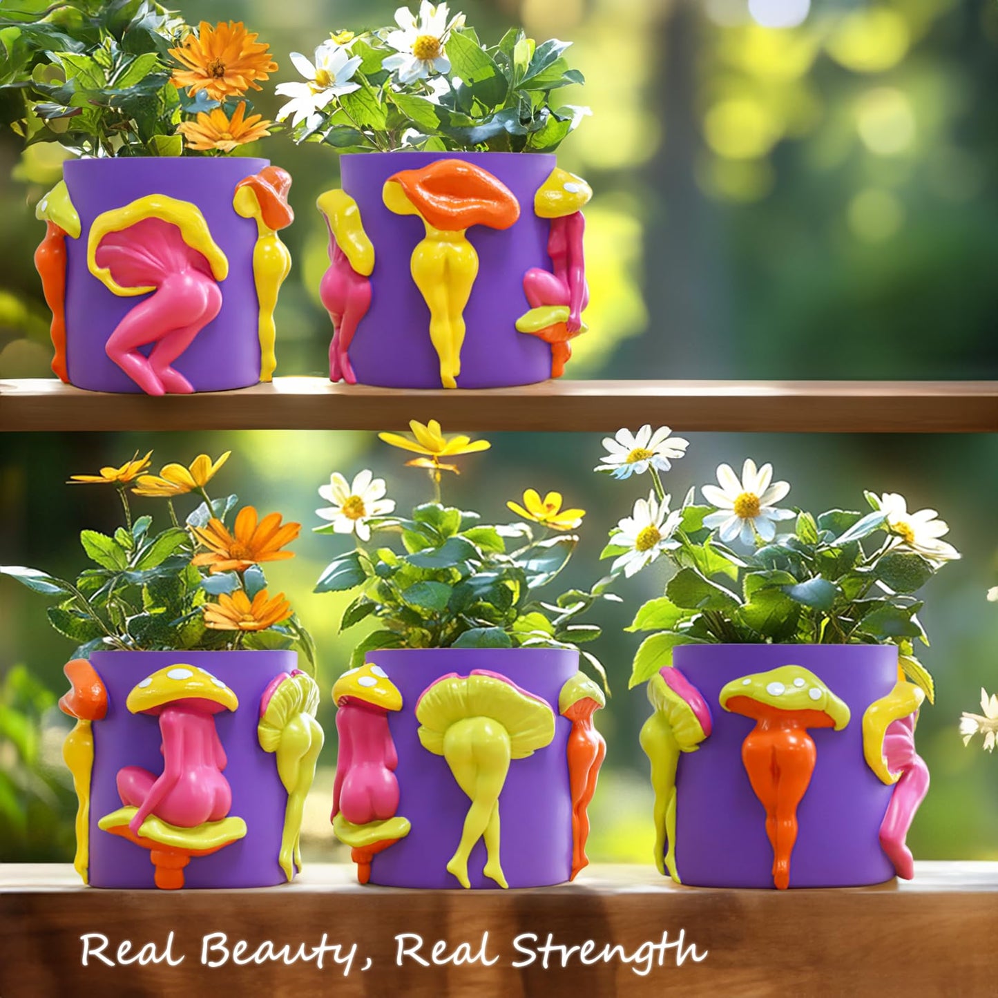 GUGUGO Mushroom Female Body Planters, Quirky Unique Cute Plant Pots and Funny Boho Eclectic Home Decor, Mushroom Butt Flower Pots, Indoor Succulent Planter, Modern Aesthetic for Decorating, Purple