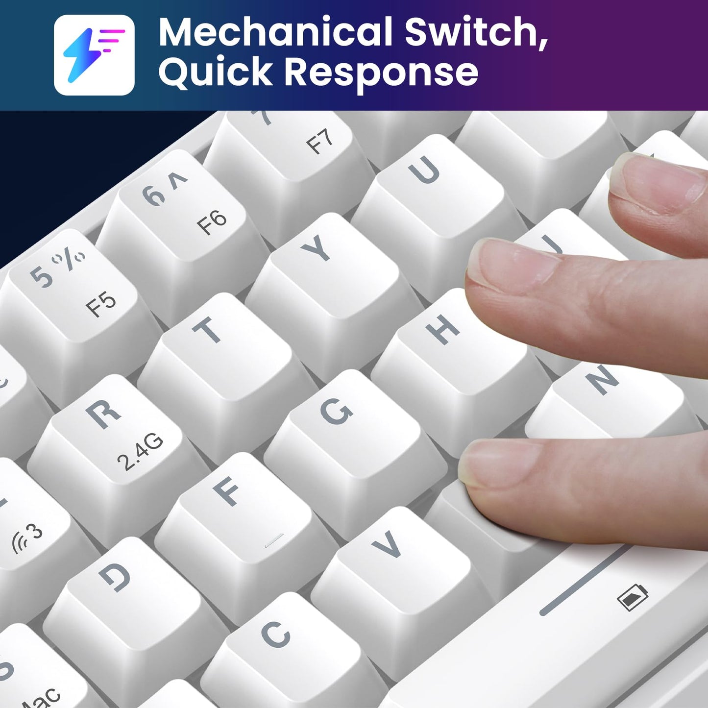 TECURS Wireless Mechanical Gaming Keyboard RGB UK Layout TKL 65% Rollover Anti-ghosting Bluetooth / 2.4G Keyboard Red Switch for PC Gamer/iPad/ PS4/Android, White