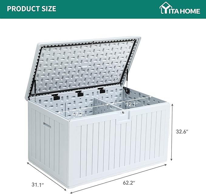 YITAHOME XXL 230 Gallon Large Deck Box,Outdoor Storage for Patio Furniture Cushions,Garden Tools with Flexible Divider,Waterproof,Lockable (White)