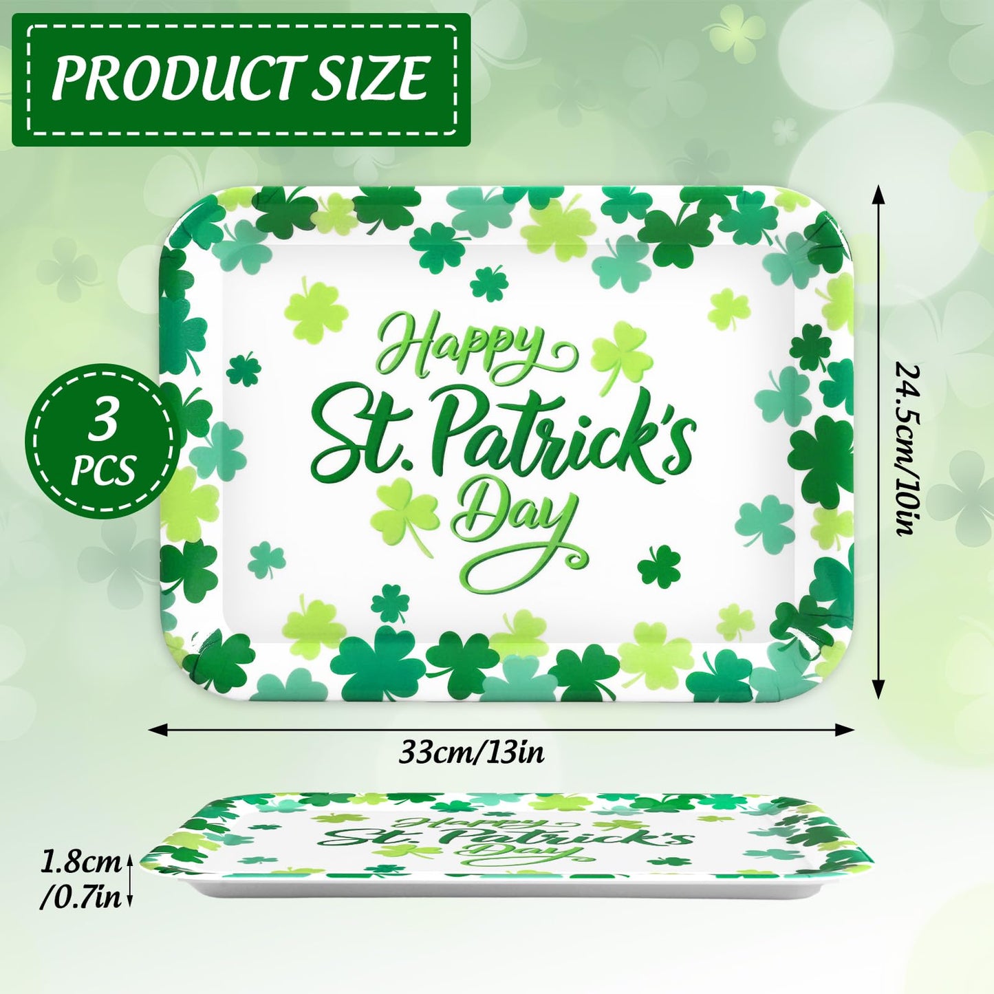 JarThenaAMCS 3Pcs Happy St. Patrick' s Day Serving Trays Shamrock Reusable Serving Dishes Lucky Clover Platter for Irish Holiday Party Sharing Snacks Fruits Dessert, 13 x 10 Inch