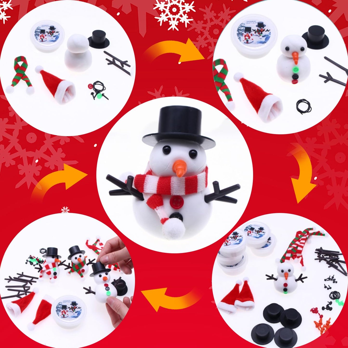 LAHAND 12-Pack Christmas Snowman Crafts Sets for Kids, Modeling Clay Snowman DIY Kit,Christmas Stocking Stuffers for Kids, Perfect for Winter Children's Holiday Party Decoration Gifts