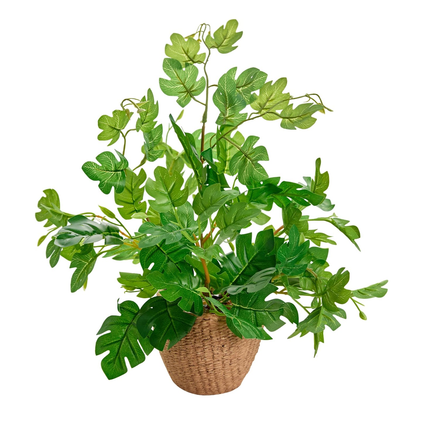 Arbolanta 14'' Decorative Faux Monstera Plant Potted in Yellow Woven Ceramic Planter Realistic Fake Greenery Artificial Plant for Home Office Bathroom Kitchen Bedroom Tabletop Decor