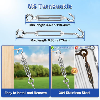 TooTaci 30M Garden Wire for Climbing Plants, 2mm PVC Coated Stainless Steel Cable with M5 Turnbuckles, Fence Wire, Vine Eyes for Climbing Plants, Perfect for Trellis, Outdoor String Light Hanging