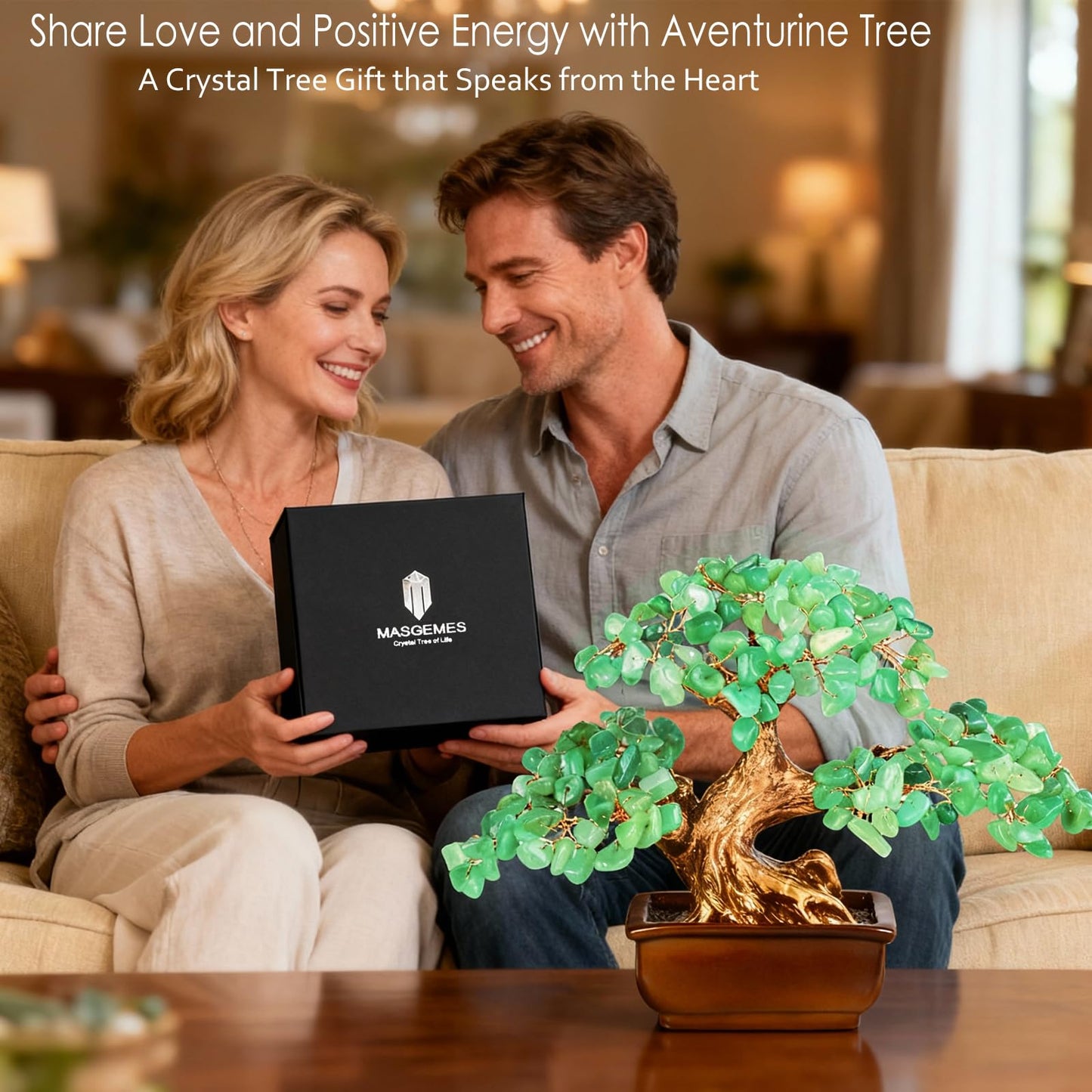 MASGEMES Aventurine Crystal Tree of Life – Handmade Gemstone Bonsai Tree with Natural Aventurine Crystals – Healing Feng Shui Chakra Tree for Positive Energy,Home Office Decor Gift 6 Inches
