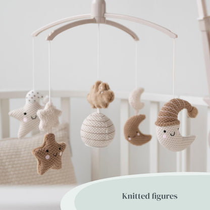 Baby's Only - Musical Mobile Baby Heaven - with Knitted Figures - Baby Music Box with Music - Easy to Attach - Mobile Baby with Music - for Boys and Girls - Clay/Warm Linen