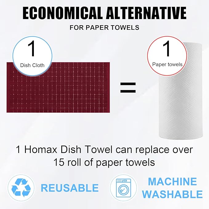 Homaxy 100% Cotton Terry Kitchen Towels, Checkered Designed, Soft and Super