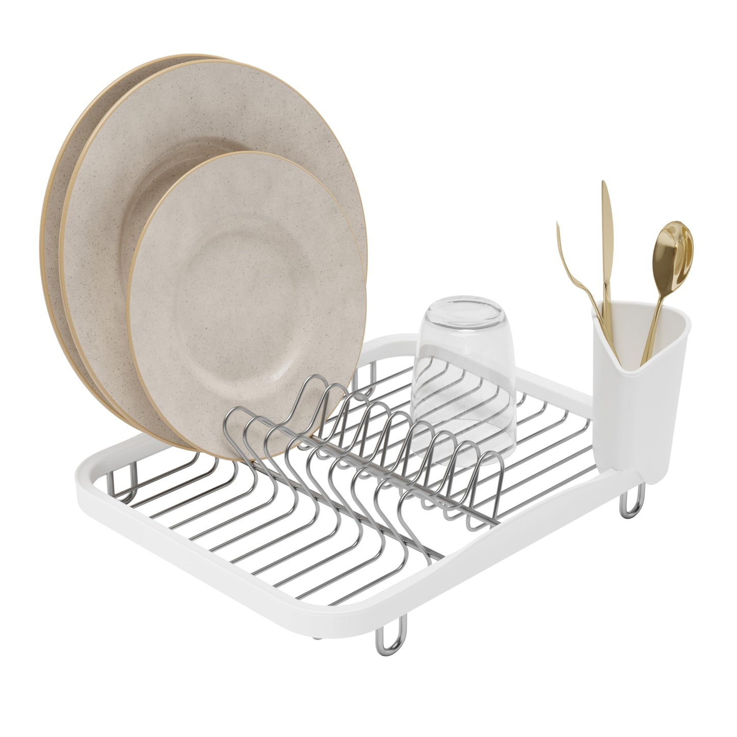 Umbra Sinkin Drying Rack – Dish Drainer Caddy with Removable Cutlery Holder Fits in Sink or on Counter top, Medium, White/Nickel Kitchen