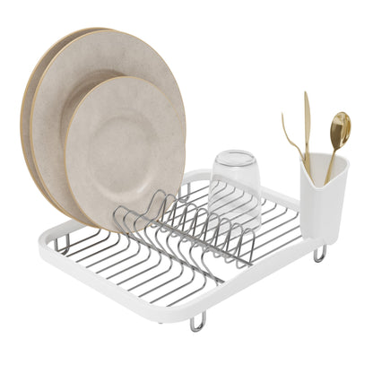 Umbra Sinkin Drying Rack – Dish Drainer Caddy with Removable Cutlery Holder Fits in Sink or on Counter top, Medium, White/Nickel Kitchen
