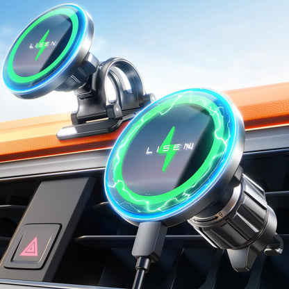 LISEN for Magsafe Car Mount Charger [15W Top Charge] Magnetic Car Phone Holder for iPhone 17 Pro Max Wireless Charger Magsafe Phone Holder For iPhone 17 Pro Max Air 16 15 14 13 12 Magsafe Accessories
