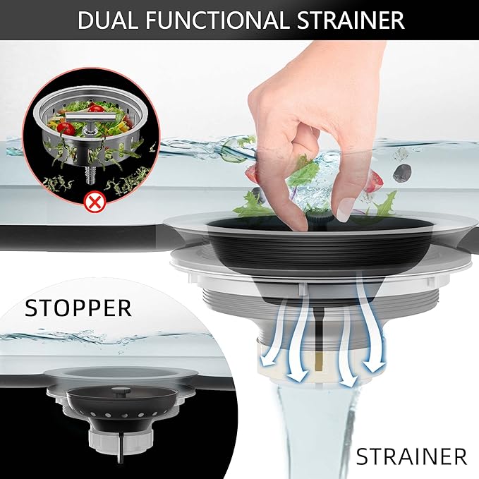 Black Sink Drain 3-1/2 Inch Matte Black Kitchen Sink Drain Strainer Assembly Kit