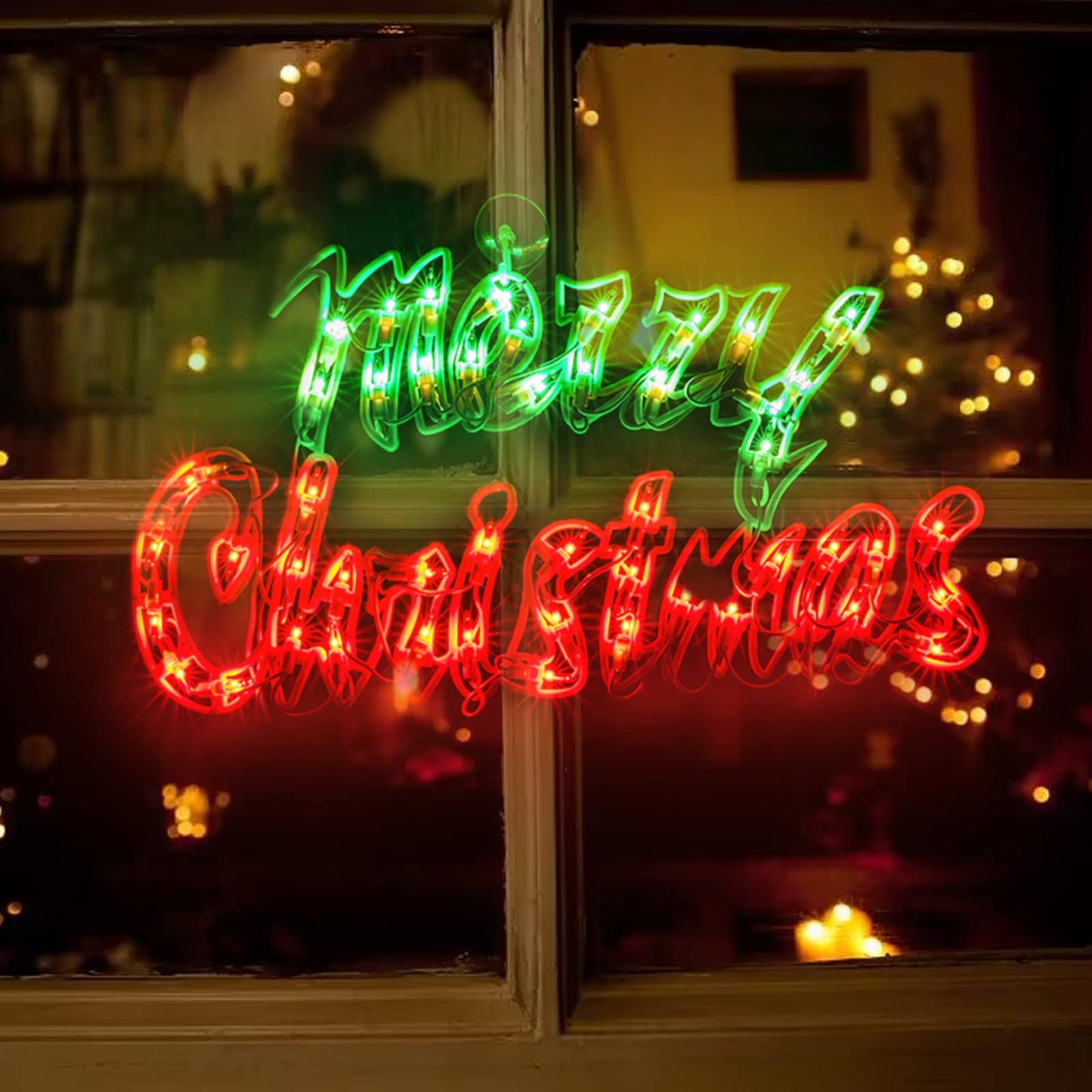 XMASLAND 18 Inch Merry Christmas Window Silhouette Lights Decorations, 50L Christmas Sculpture, 1-PACK