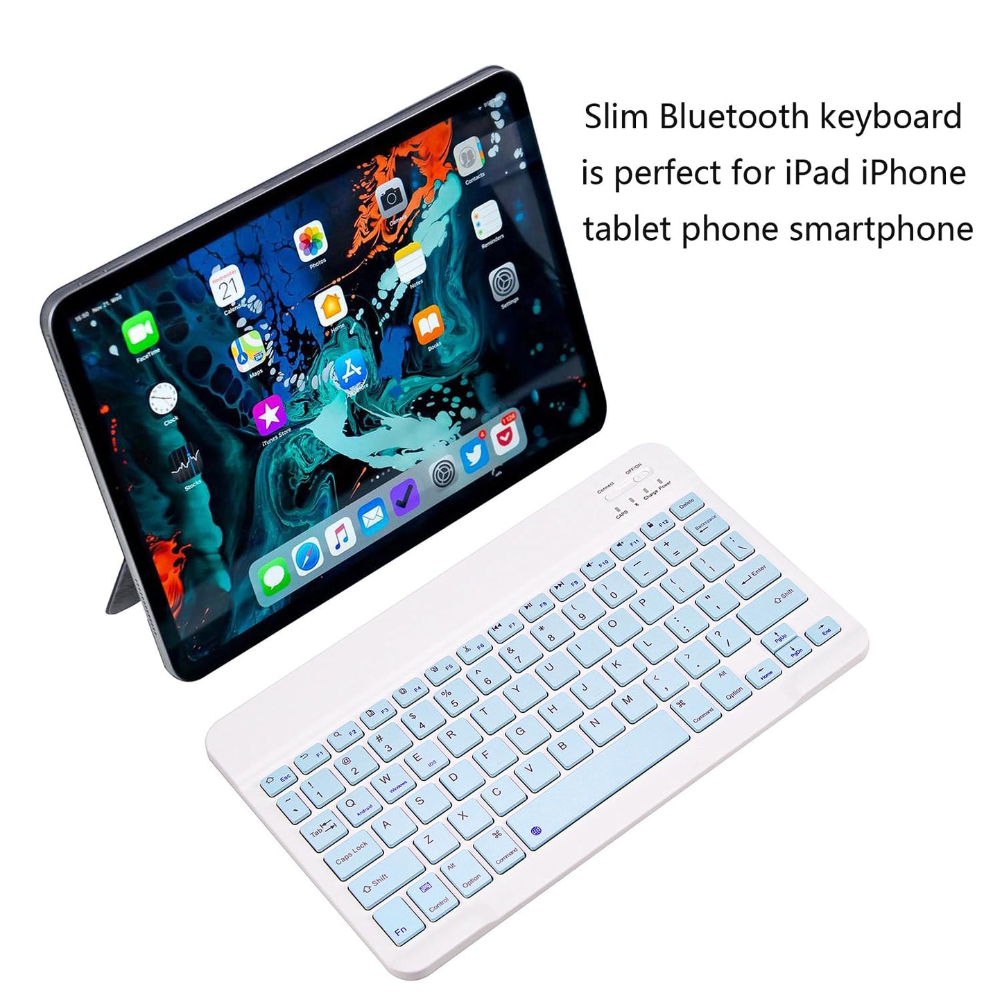 Ultra-Slim Bluetooth Keyboard Portable Mini Wireless Keyboard Rechargeable for Apple iPad iPhone Samsung Tablet Phone Smartphone iPadOS iOS Android (10 inch Black)