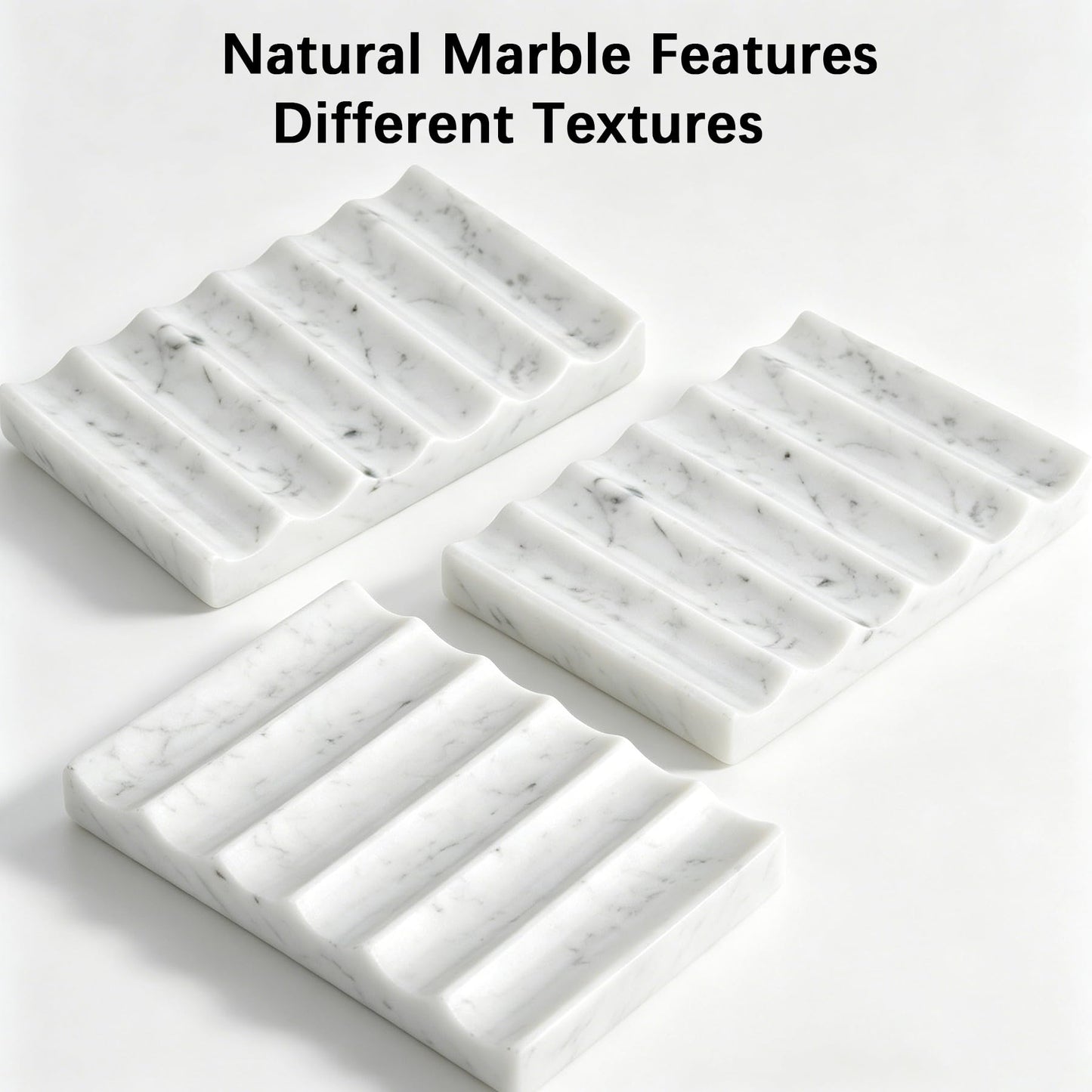 Soap Holder, Luxury Marble Soap Dish for Shower, Bathroom Tray with Creative Wavy Design,Easy Cleaning Marble Tray for Kitchen Sink