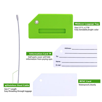Silicone Luggage Tag with Name ID Card and Digit Number Showed 1-5 Green