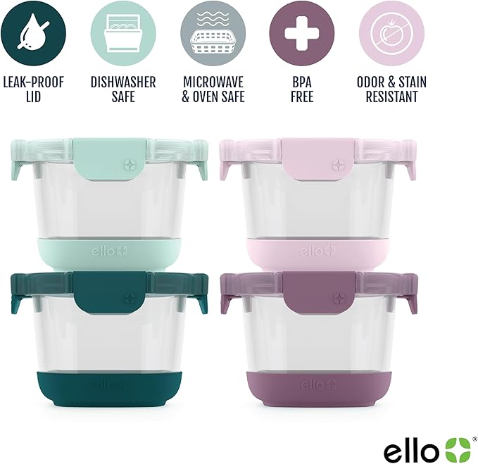 Ello Duraglass Refresh 4-Pack 2 Cup Reusable Glass Container Jar