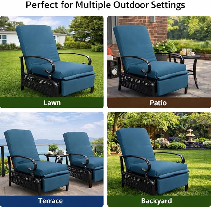 Kozyard Adjustable Outdoor Reclining Lounge Chair, Cushioned Patio Chaise Lounge with Extendable Metal Frame for Sunbathing, Reading & Relaxing – Comfortable Outdoor Recliner(Aqua)