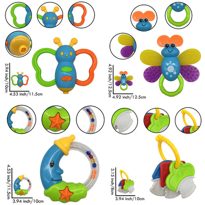 Baby Toys 0-6 Months Baby's Rattles Teether Toys First Baby Rattles Teether Toys Gift Set for Baby Boy Girl 3 6 9 12 Months 11 PCS (Blue for Boys)