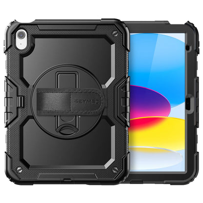 SEYMAC Case for iPad 11th/10th Generation 2025/2022 A16 11inch/10.9inch, Heavy Duty Shockproof with Screen Protector, 360° Rotating Stand/Hand Strap/Pencil Holder for iPad 11 Cover, Black