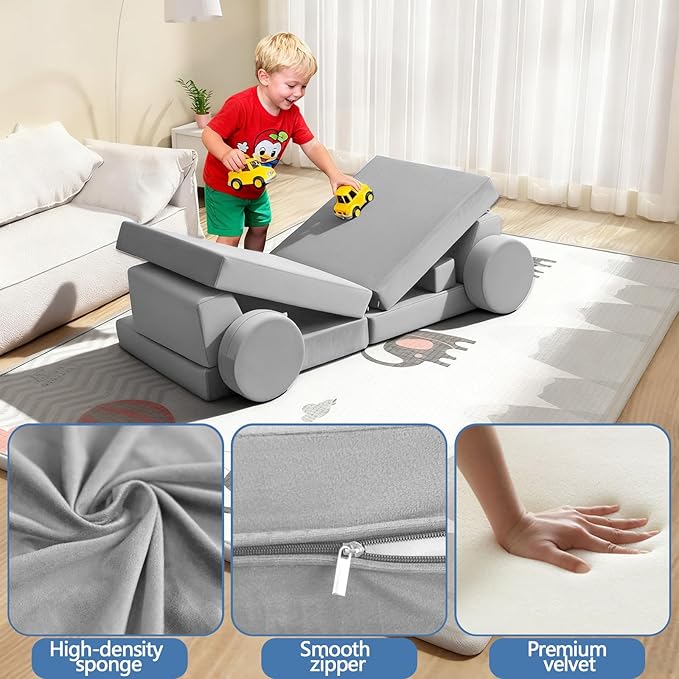 12 Pcs Modular Kids Play Sofa Convertible Foam Floor Mat and Play Fortress