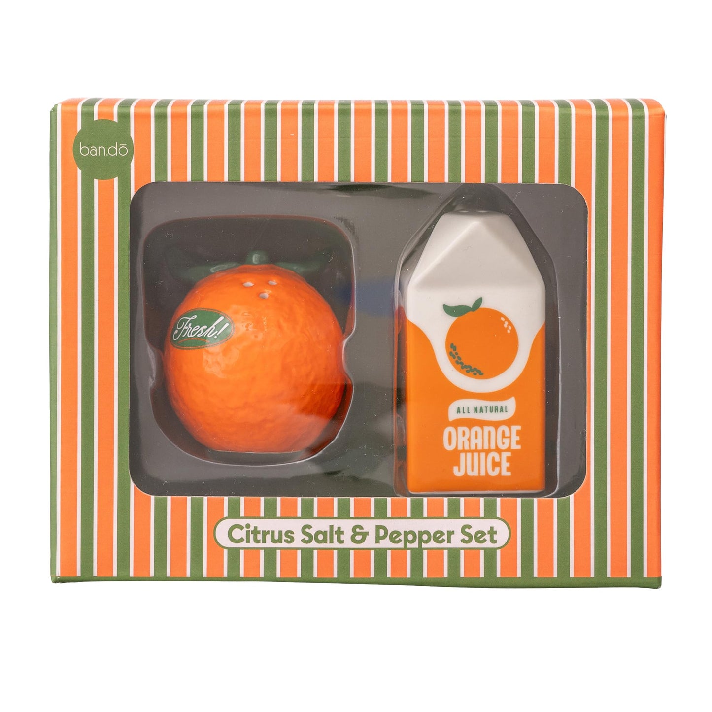 ban.do Cute Salt and Pepper Shakers Set in Novelty Fruit Shape, Matching Vintage Inspired Shakers, Orange
