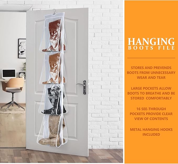 Windyun Sets 16 Large Clear Pockets Fabric Dual Sided Hanging Shoe Rack