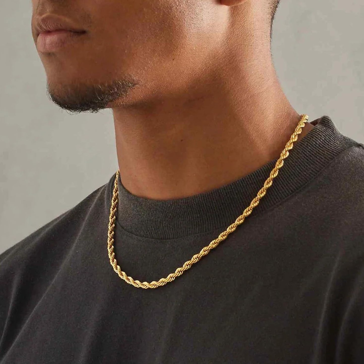 Jewlpire 14K Gold Plated Chain Necklace for Men, 4mm Stainless Steel Rope Chains 14K Gold Plated Chain for Men, Mens Chains Necklace 20 Inch