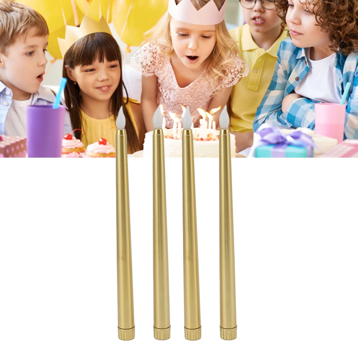 4Pcs Flameless Taper Candles Electric LED Taper Candle Halloween Christmas Holiday Decor Candles (Gold)