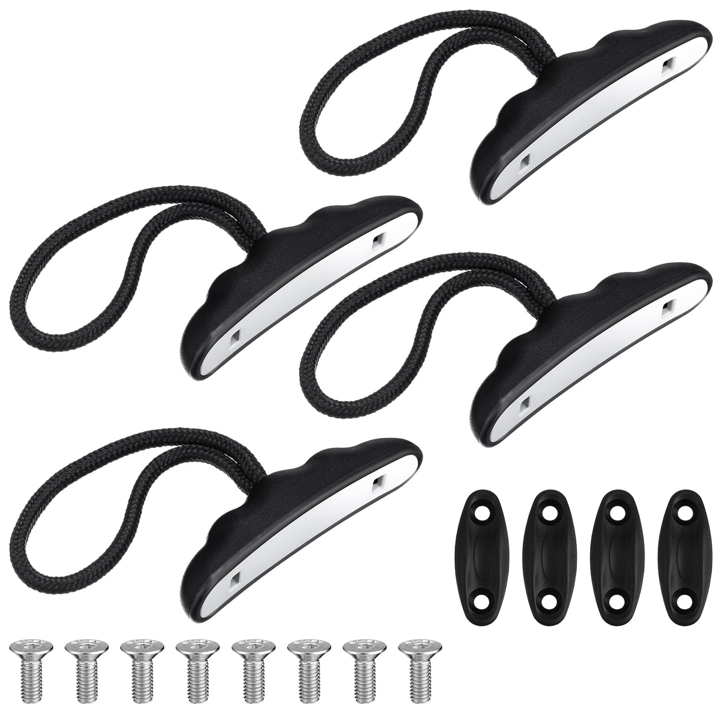 Relaxgiant 4 Pieces Kayak Handles Kit Canoe Carry Handle Pull Handle T Handle with Cord and Pad Eyes Screws for Kayak Emotion Kayaks Luggage Kayak Replacement Installation Kit(Black)