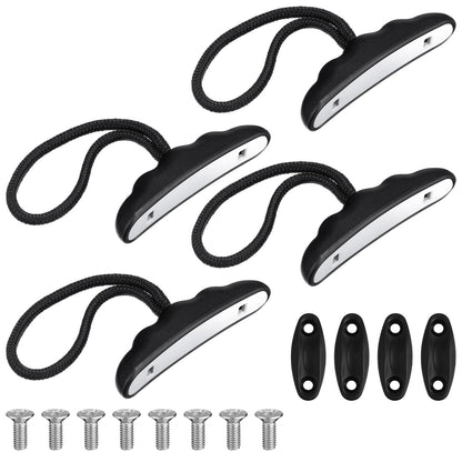 Relaxgiant 4 Pieces Kayak Handles Kit Canoe Carry Handle Pull Handle T Handle with Cord and Pad Eyes Screws for Kayak Emotion Kayaks Luggage Kayak Replacement Installation Kit(Black)