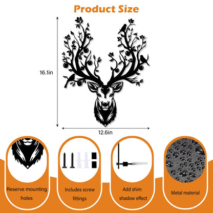 Harikikochuu Deer Head Wall Decor Metal Deer Head Wall Art Tree Branch Metal Wall Sculpture for Living Room Bedroom Entryway Outdoor Art Hunting Accent for Cabin Lodge Farmhouse (16.1x12.6 Inch)