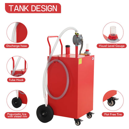 45 Gallon Fuel Caddy, Gas Storage Tank on 4 Wheels, Portable Gas Caddy with Manual Transfer Pump, Gasoline Diesel Fuel Container for Cars, Lawn Mowers, ATVs, Boats, Motorcycle (Red)