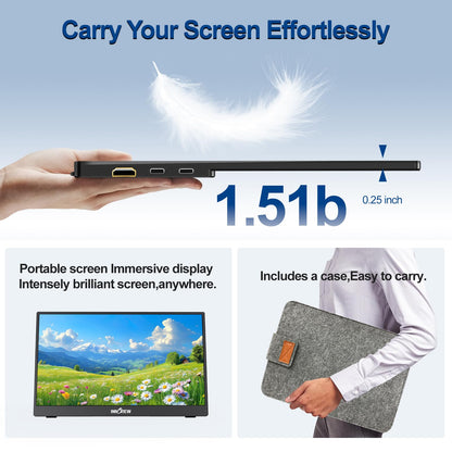InnoView Portable Monitor Touchscreen 15.6" 1080P 10-Point Touch Screen Monitor Portable with Protective Sleeve Built-in Stand, 1200:1 HDMI USB C Travel Monitors for Laptop, PC, Phone