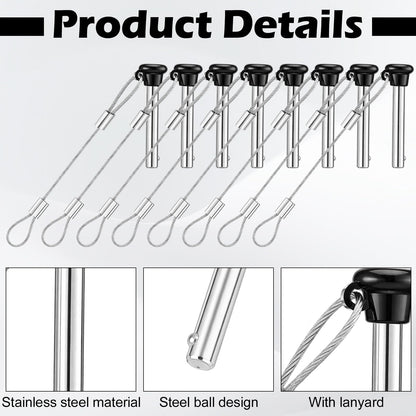 Otoolling 8 Pcs Boat Bimini Top Pins 3/16 Inch Black Quick Release Pull Pins Stainless Steel with Lanyard for Boat Bimini Top Ball Socket Deck Hinges and Marine Hardware