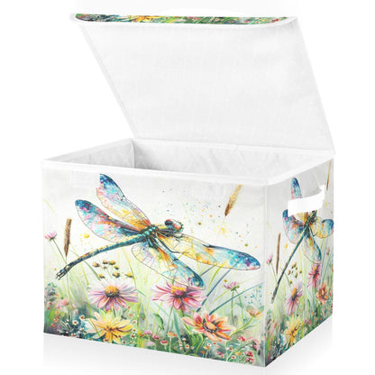 senya Baskets Collapsible Storage Bins with Lids, Dragonfly Wildflowers Painting Storage Boxes Clothes Baskets for Organizing, B06D22020
