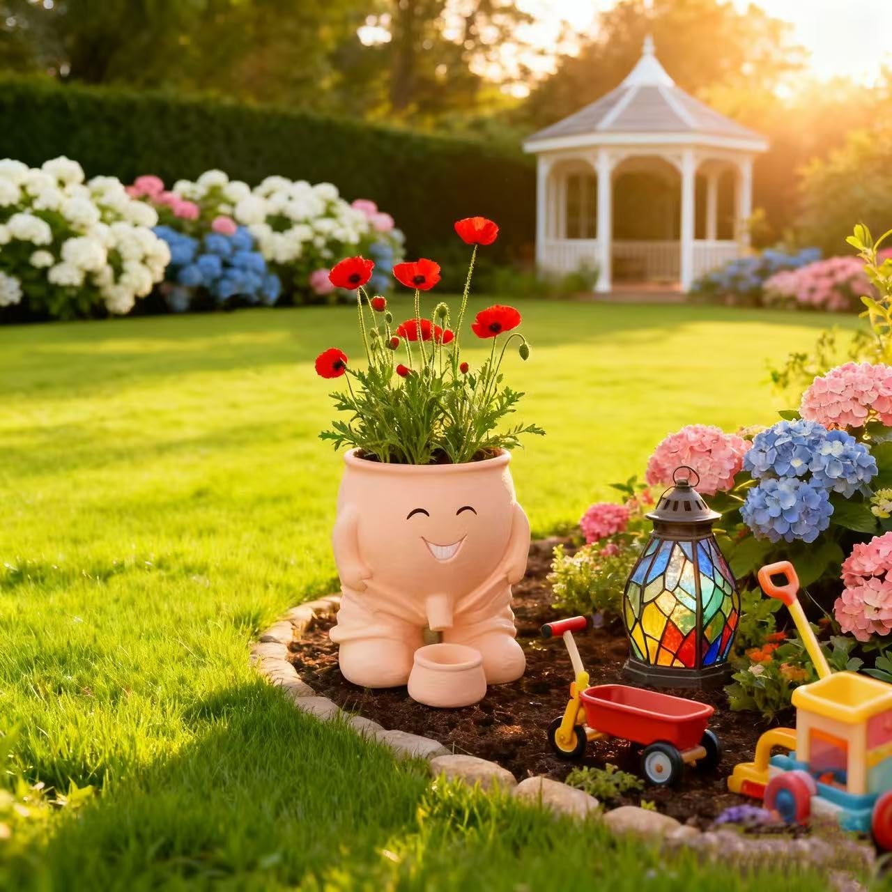 EMINGSKY Smiling Face Head Planter, Cute Resin Face Flower Pot with Drainage Hole, Unique Succulent Cactus Planter, Quirky Indoor Outdoor Home Office Decor for Small Plants (Khaki)