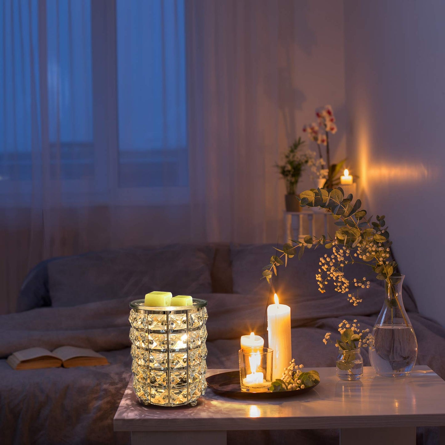 Wrought Iron Crystal Wax Melt Warmer Electric Oil Burner Wax Melt for Home, Kitchen, Living Room, Bedroom, SPA(Golden)?-
