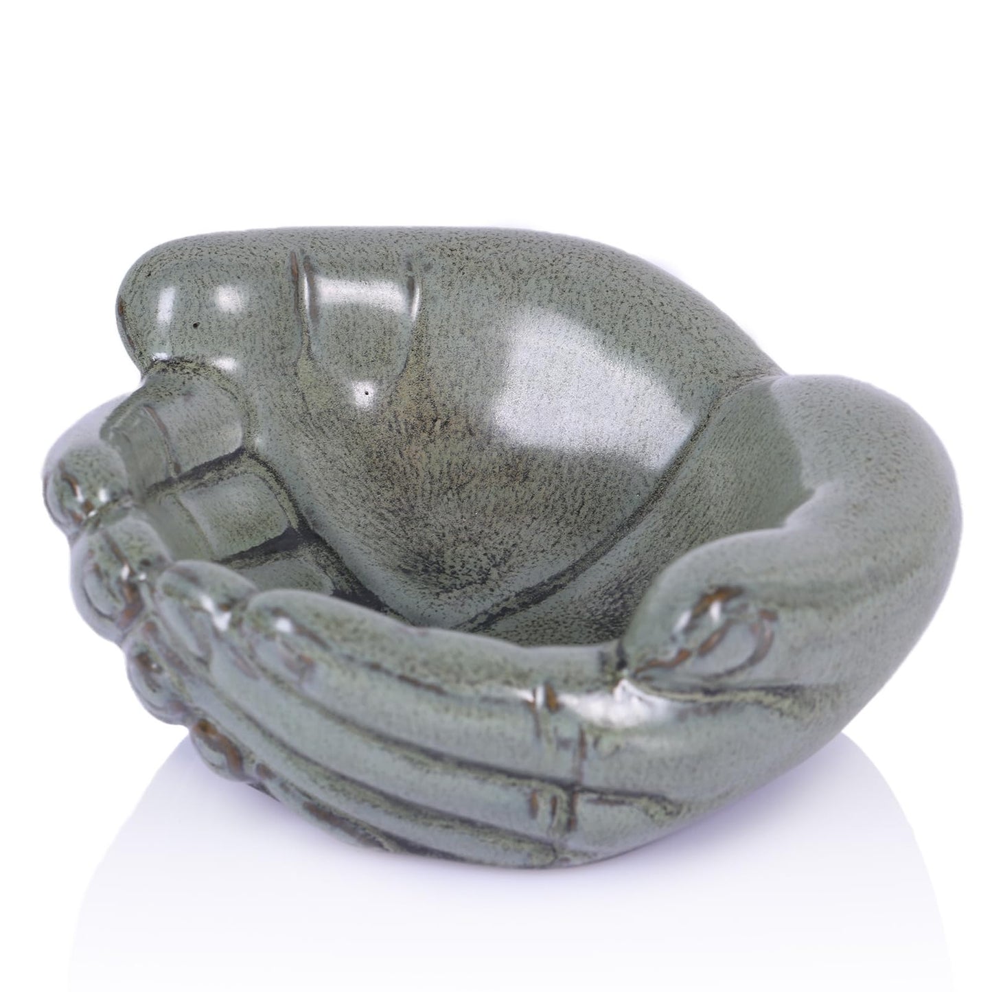 orenm Ceramic Hands Bowl Dish Sculpture, Offering Hands Dish Candy Holder,for Succulent Planter, Crystal Rock Holder, Office, Keys Bowl for Entryway Table（Green ）